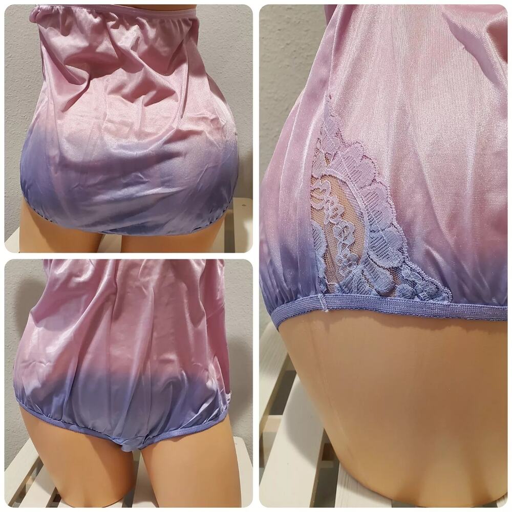 Vanity Fair Lace Nouveau Nylon Full Cut Panty Shiny Ombre Blueberry Wave 12/5XL